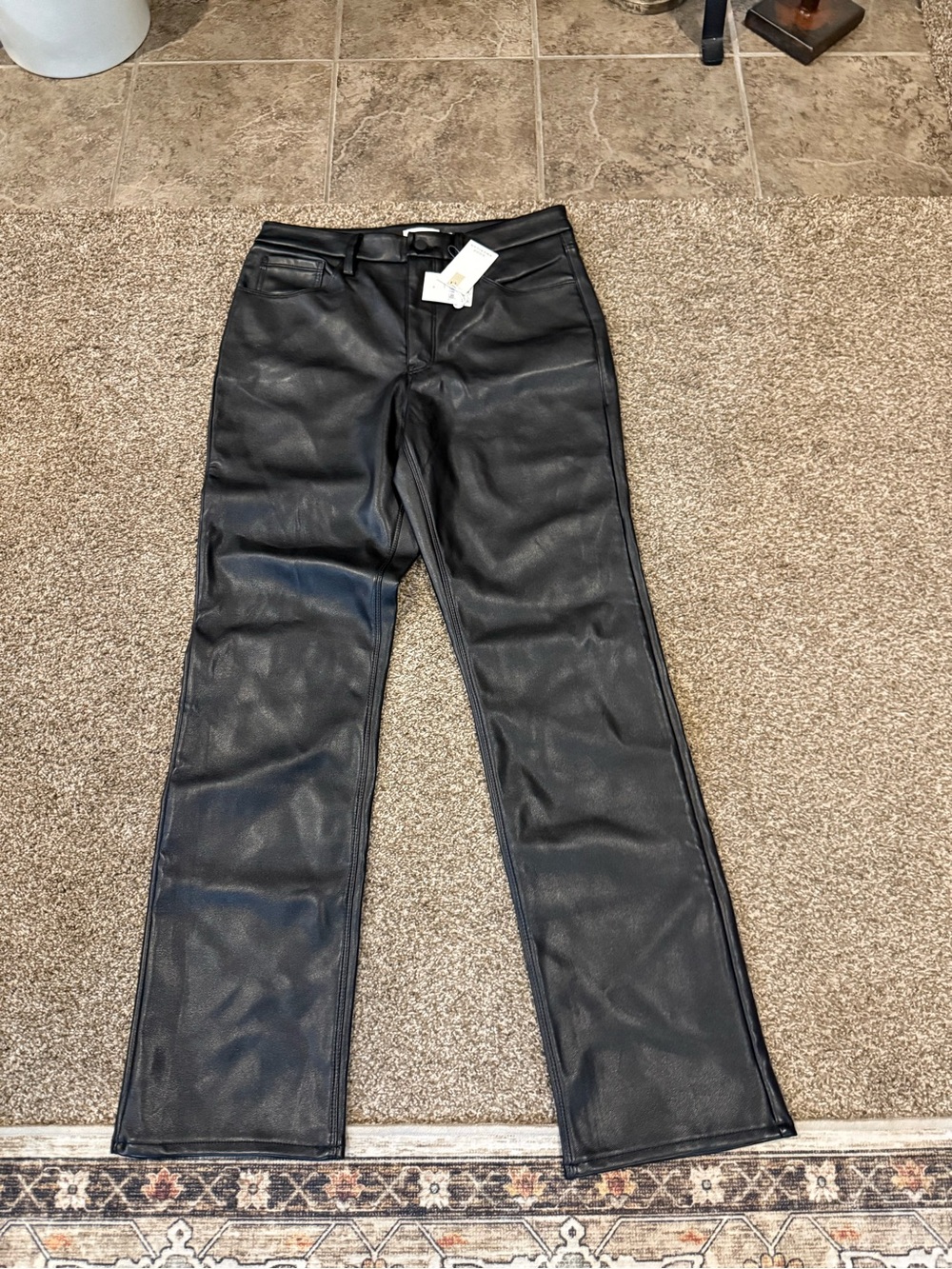 Good American Black Faux Leather Straight Leg Jeans